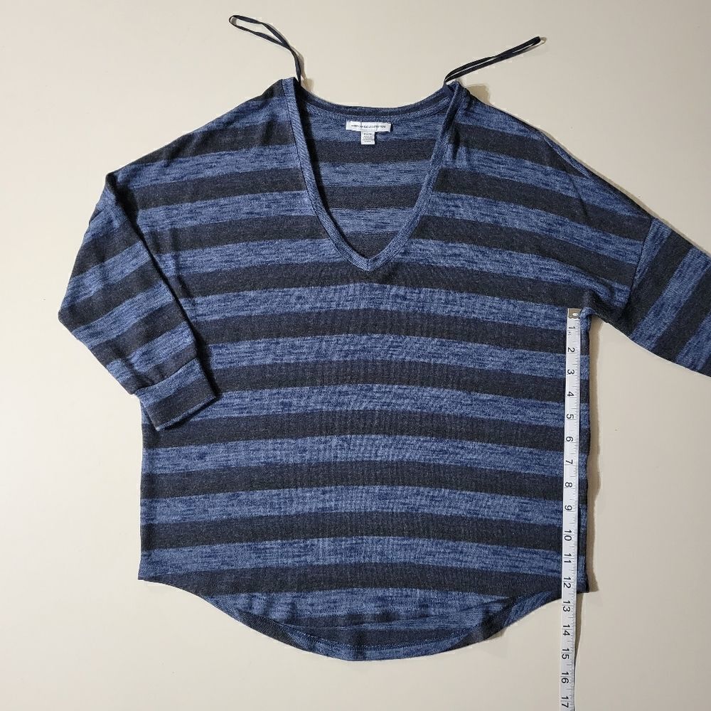 American Eagle Outfitters Women's Stripe V-neck Navy and Black Dolman Sweater - Picture 7 of 14